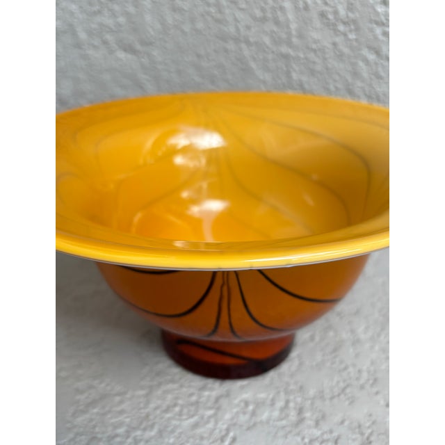 Vintage Amber Art Glass Bowl With Black Swirl Detailing For Sale - Image 4 of 10