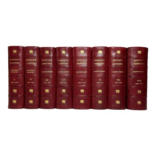 1960s Illustrated Red Leather Octavo Volume Set, Randolph S. Churchill and Martin Gilbert's the Life of Winston S. Churchill - 8 Books For Sale
