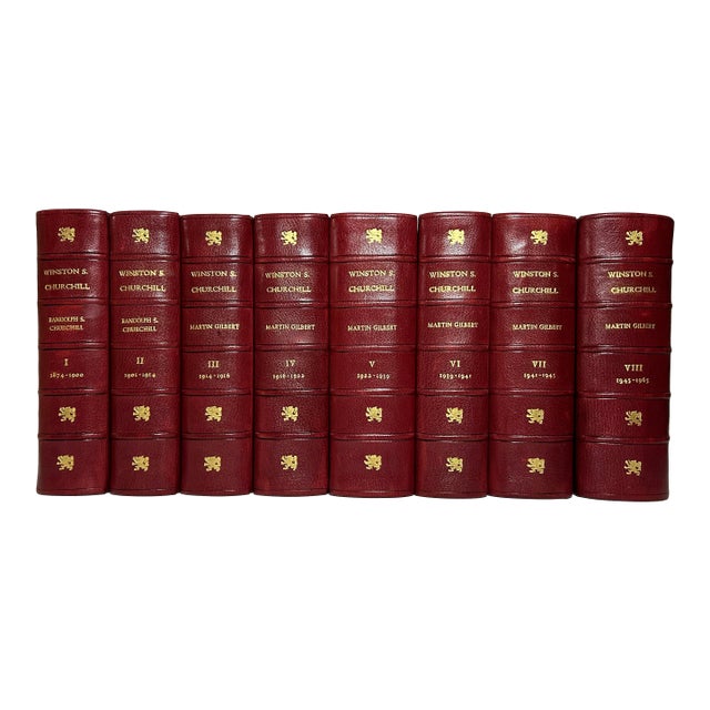 1960s Illustrated Red Leather Octavo Volume Set, Randolph S. Churchill and Martin Gilbert's the Life of Winston S. Churchill - 8 Books For Sale