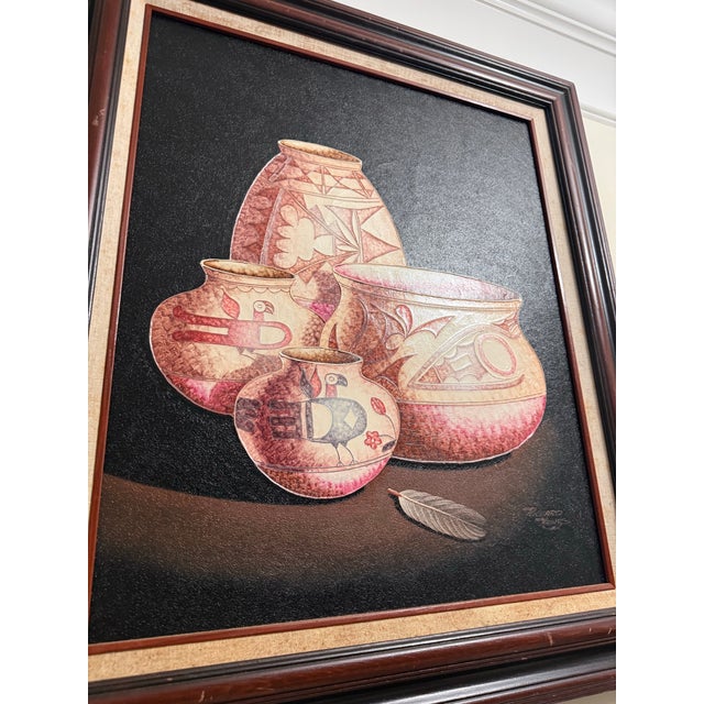Richard Haines Southwest Pottery Design Framed Oil Painting 27x30 Genuine oil painting, not a print Signed and done by...