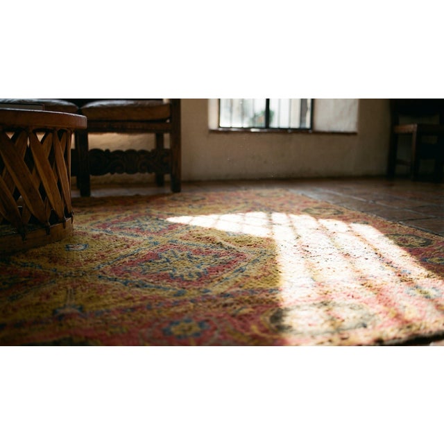 1920s Yellow Diamond Antique Indian Cotton Agra Rug 4' X 7' Handknotted Wool Carpet For Sale - Image 9 of 9
