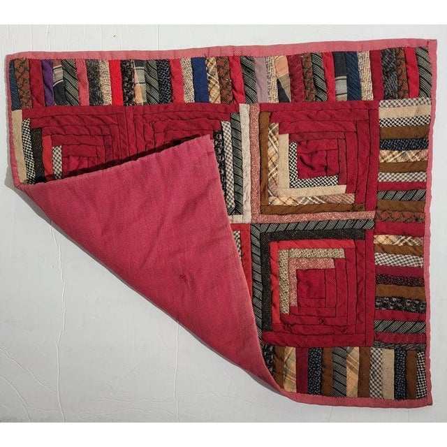 Folk Art 19Thc Wool Log Cabin Doll Quilt For Sale - Image 3 of 7