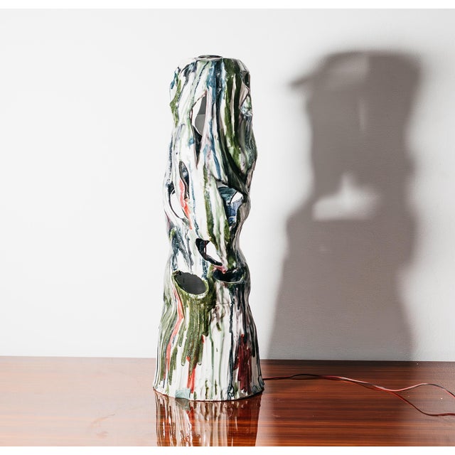 Ernesto Treccani attributed Very Rare Ceramic Table Lamp, 1960's Modernist Design. Entirely hand-painted polychrome...