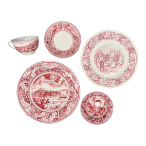 Vintage English and Usa Pink Transferware Dish Set of 5