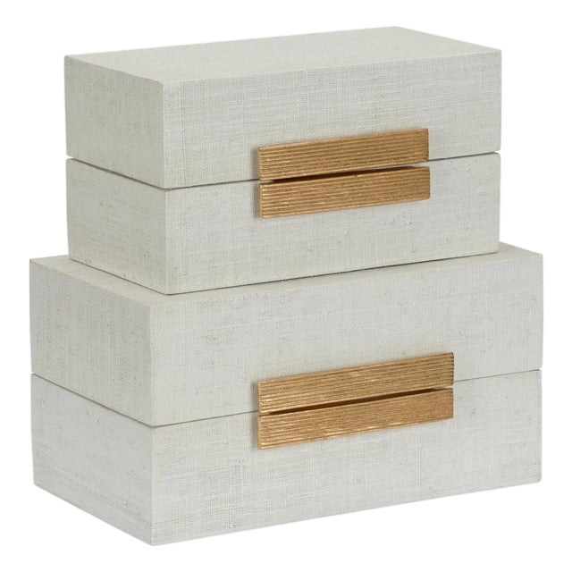 Raffia Boxes - White, Set of 2 For Sale