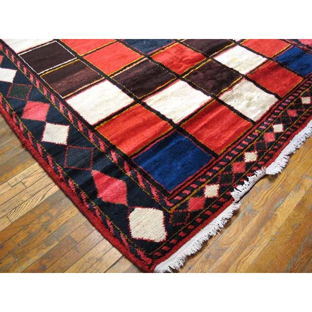1930s Multicolor Checks Tribal Antique Persian Gabbeh Rug 7'8" X 10' Handknotted Wool Carpet For Sale - Image 4 of 5