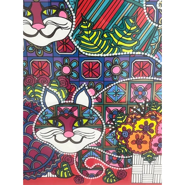 Red Mara Lynn Abboud Calico Cats Screenprint Artist Proof , Signed & Framed 1990's For Sale - Image 8 of 18