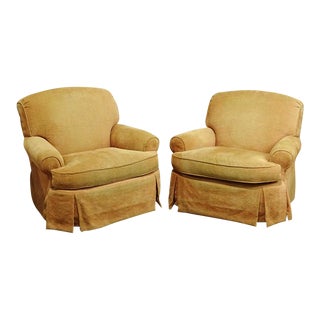 Upholstered Plush Arm Chairs With Swivel Base - a Pair For Sale
