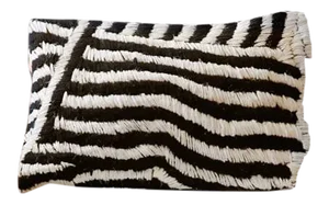 Moroccan Flat-Weave Boucherouite Lumbar Pillow in Black and White - 18