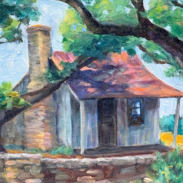 Paint Vintage Original Texas Hill Country Cottage Landscape Oil Painting For Sale - Image 7 of 11