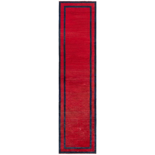 Doris Leslie Blau French Art Deco Vintage Geometric Crimson Hand-Knotted Runner For Sale