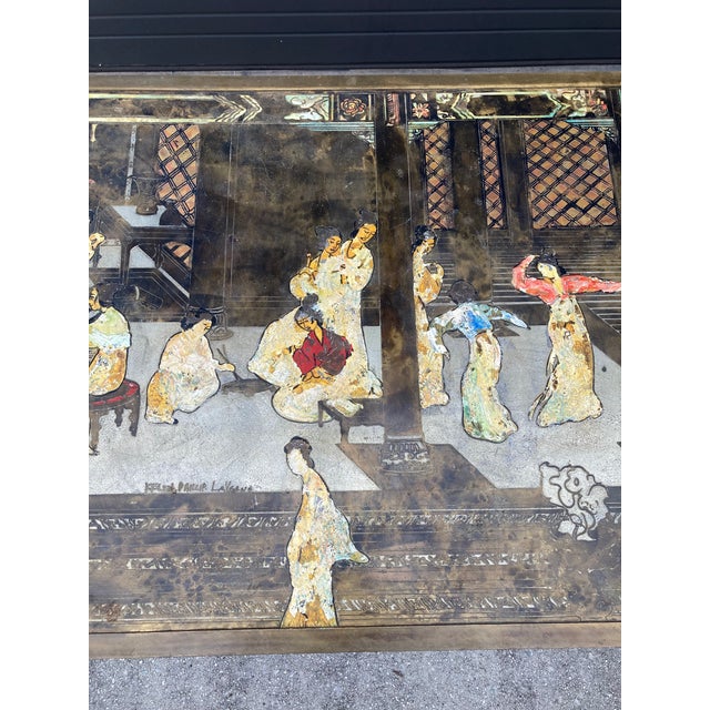 Chinoiserie Mid 20th Century Philip and Kelvin LaVerne Chin Ying Bronze Coffee Table With Reverse Ordered and Misspelled Signature For Sale - Image 3 of 11