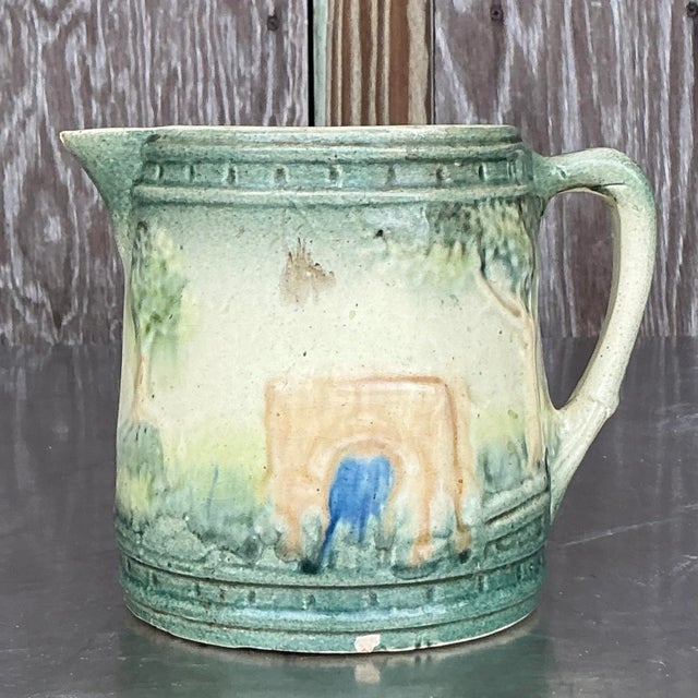 Mid 20th Century Vintage Boho Roseville Ceramic Milk Pitcher For Sale - Image 5 of 6