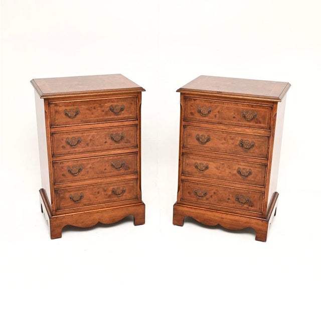 Antique Georgian Burr Walnut Bedside Chest of Drawers, 1930, Set of 2 For Sale - Image 11 of 11