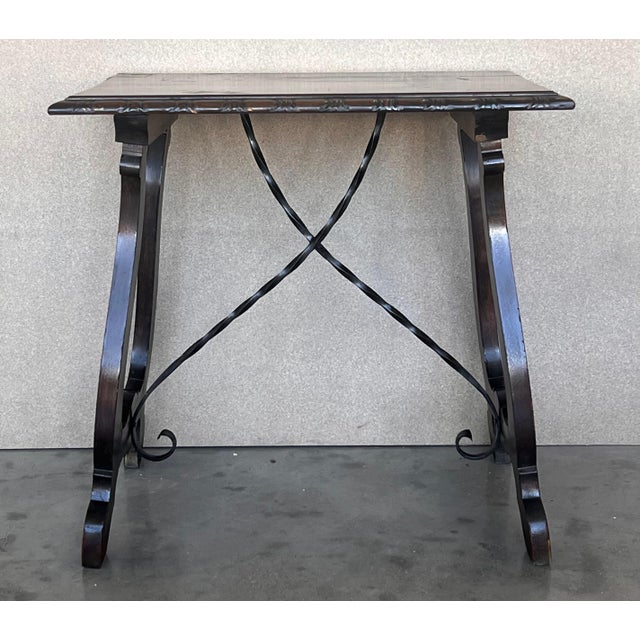 Side Table of Walnut with Carved Lyre Legs and Top, Spanish, 19th Century For Sale - Image 16 of 18