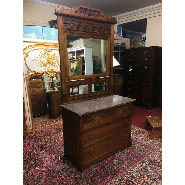 Wood Antique Dresser, Marble Top Dresser With Mirror, Victorian Furniture For Sale - Image 7 of 10