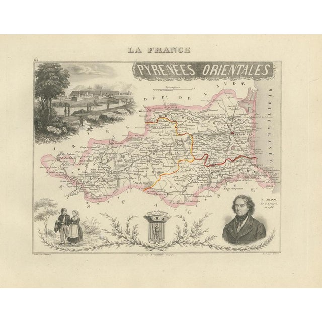 Antique Map of Pyrénées-Orientales by Vuillemin, 1850 For Sale - Image 3 of 9