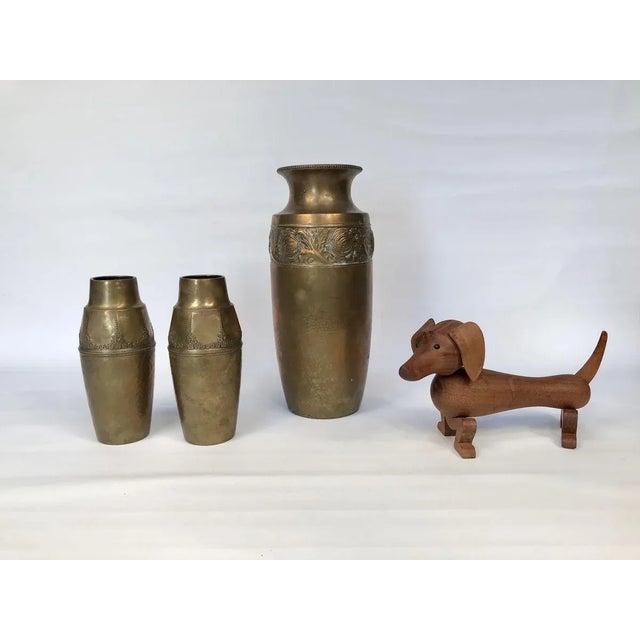 German Art Nouveau Wrought & Hammered Brass Vases from WMF, 1920s, Set of 2 For Sale - Image 10 of 11