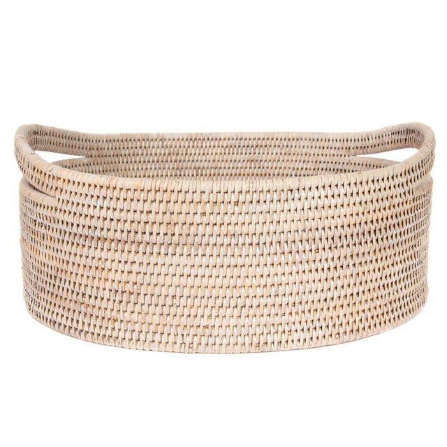 Boho Chic Artifacts Rattan Oval Basket in White Wash - 16" For Sale - Image 3 of 6