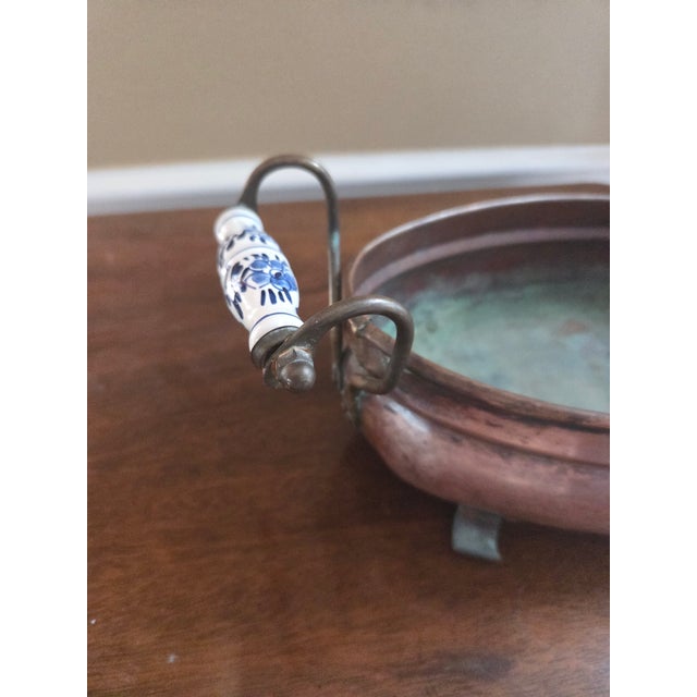 Copper Late 19th Century Dutch Copper Pot With Delft Handles For Sale - Image 8 of 10