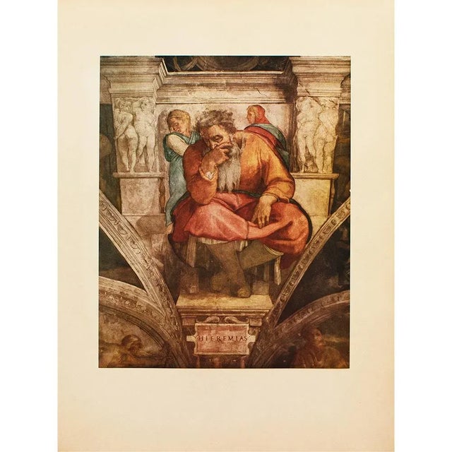 An excellent vintage full-color reproduction print after painting "The Prophet Jeremia" by Michelangelo. Comes from a...