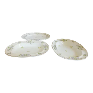 Antique Hand-Painted Floral Victorian 2 Bowls & Serving Platter
