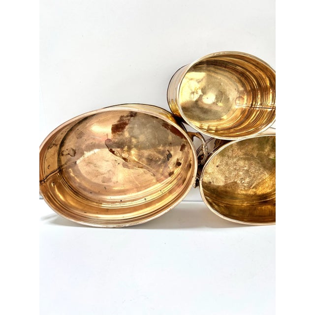 Brass Vintage Brass Cachepot Planters Set of 3 Oval Tiered Brass Planters For Sale - Image 8 of 10