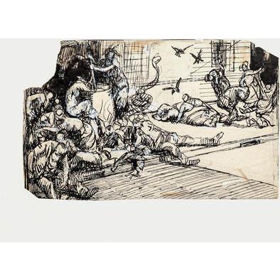 Catastrophe is an original drawing in china ink on paper by Gabriele Galantara (1865-1937). the state of preservation:...
