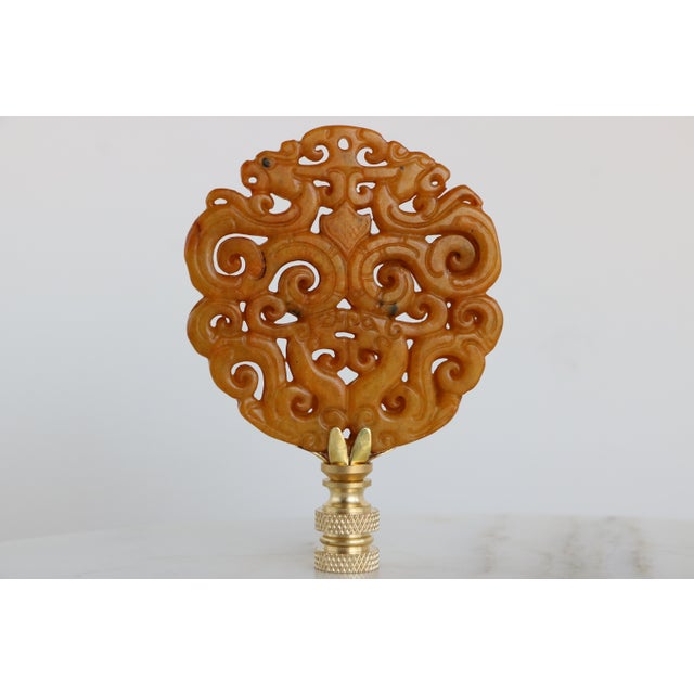 2020s Chinese Stone Crest Lamp Finial on Brass Hardware For Sale - Image 5 of 6