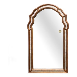 Arched Gold-Leaf Mirror with Marbled Glass Border from Deknudt, Belgium, 1950s For Sale