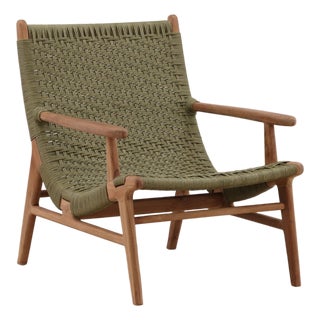 Green Faux Rope & Teak Side Chair For Sale