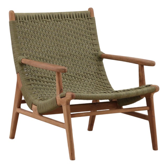 Green Faux Rope & Teak Side Chair For Sale