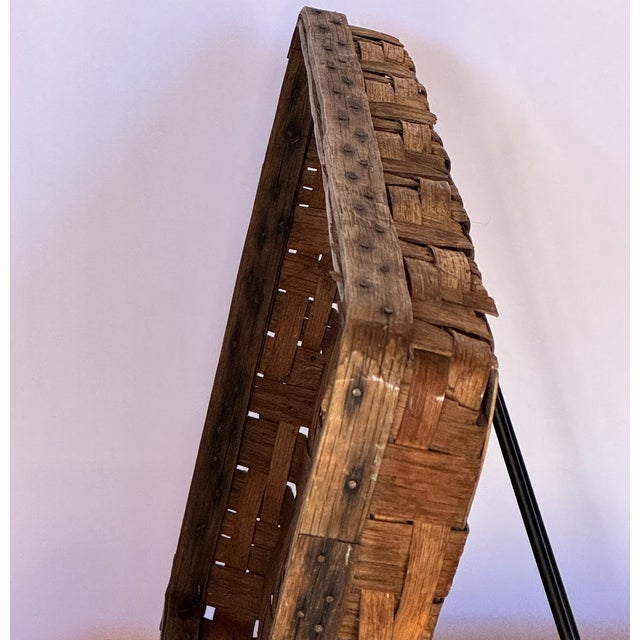 American 1800s Antique Woven Wooden Basket With Nailhead Details For Sale - Image 3 of 5