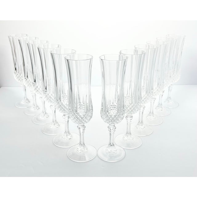 Contemporary 1990s Cristal D’Arques “Longchamp” Crystal Fluted Champagne Glasses - Set of 12 For Sale - Image 3 of 5