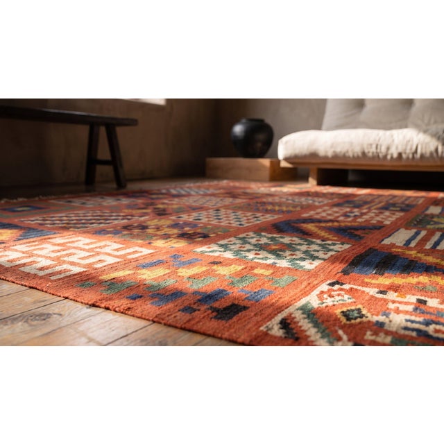 Extraordinary Red-Raspeberyy Background Color With Phenomenal Geometric Design Antique Tunisian Gafsa Rug For Sale - Image 15 of 15