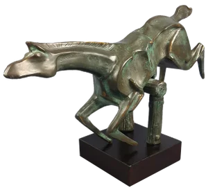 Brass Sculpture of Horse Jumping Over Wooden Base, 1980s