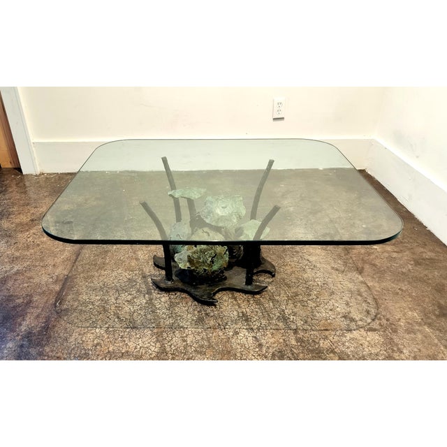 Classic Silas Seandel aquatic plant design; torch-cut bronze base with lovely patina. Base measures 18" x 20" x 15" high....