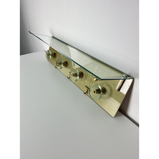 Wall Coat Hanger in Engraved Glass and Brass in the style of Fontana, 1950s For Sale - Image 12 of 12