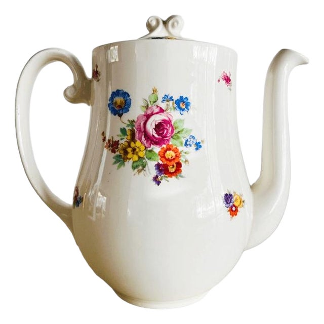 Boudewijn Coffee Pot with Peony by Petrus Regout, Maastricht, 1930s For Sale