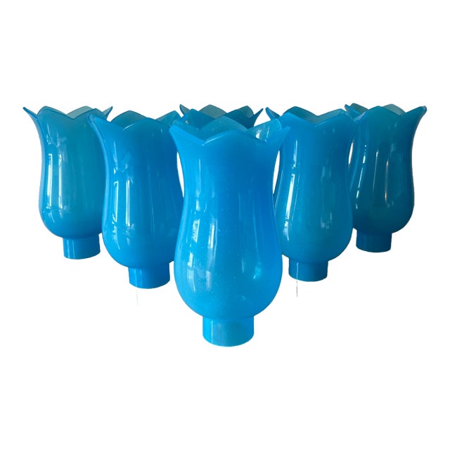 Antique French Opaline Glass Hurricane Shades for Chandelier Candle or Electric Light Wall Sconces - Set of 6 For Sale