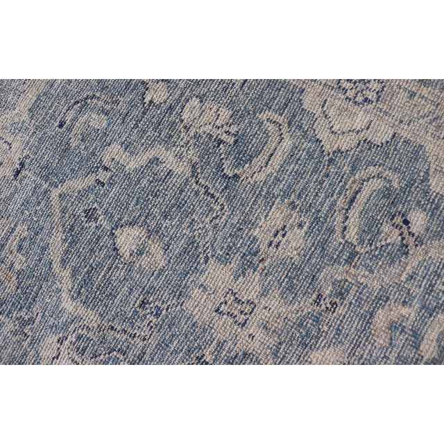 Angora Turkish Oushak Runner With Floral Design and Medium Blue and Grey Border 2'7 X 11'8 For Sale - Image 11 of 11