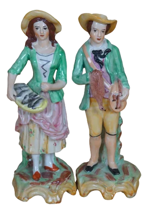 Mid 19th Century Old Staffordshire Ware Porcelain Fish Pheasant Game Harvest Figurines