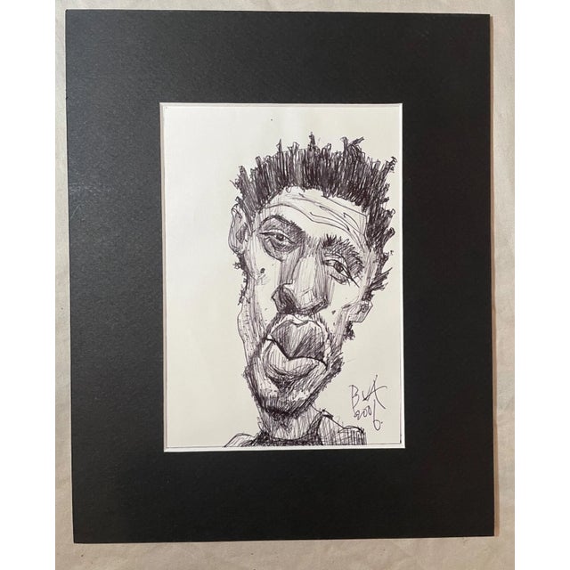 Original 2006 Justin Bua Pop Surrealism Ink Sketch Drawing Man Portrait Art For Sale - Image 4 of 6
