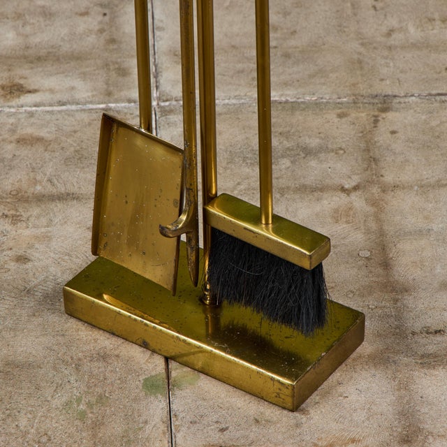 Mid-Century Modern Brass Fireplace Tool Set For Sale - Image 3 of 17