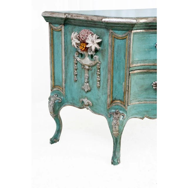 American Italian Rococo Celadon Commode For Sale - Image 3 of 4
