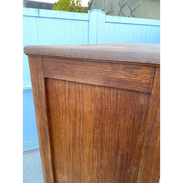 Oak Triple Column Filing Cabinet with Curtains, 1950s For Sale - Image 11 of 18