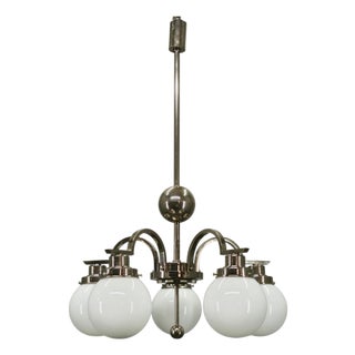 Art Deco Chrome 5-Light Chandelier, Former Czechoslovakia, 1930s For Sale