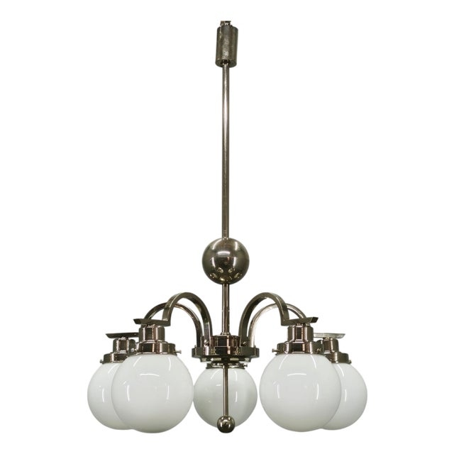 Art Deco Chrome 5-Light Chandelier, Former Czechoslovakia, 1930s For Sale