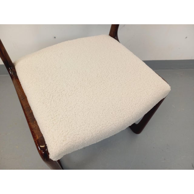Baumann sleigh chair in dark beech wood, seat completely reupholstered in a very attractive white bouclé fabric, firm...