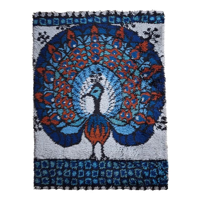 Peacock Tapestry or Rug by Ege Taepper, Denmark, 1970s For Sale